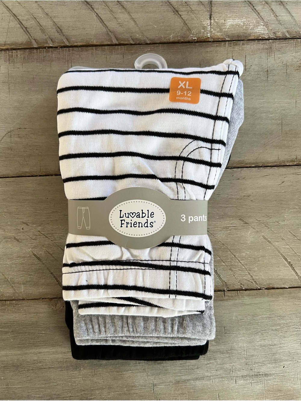 Luvable Friends Baby Pants 3-Pack - White Stripe, Gray, Black XL 9-12 Months